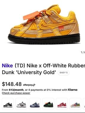 Nike x Off-White Air Rubber Dunk Toddler  "University Gold"